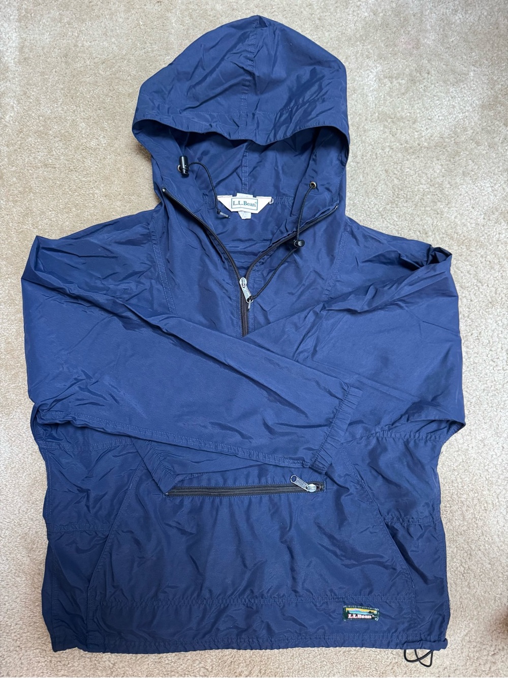 L.L. Bean Women’s Sz M Navy Hooded Packable Windbreaker